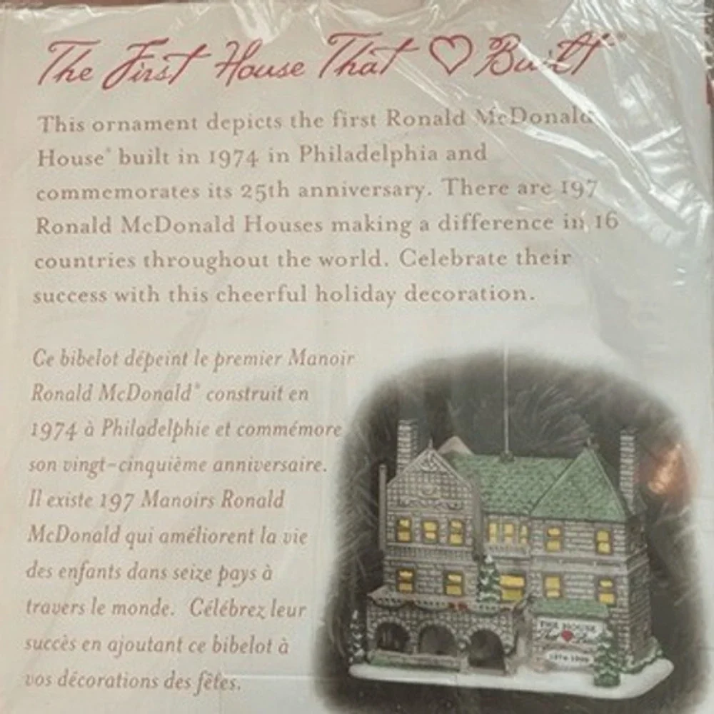 Department 56 Ronald McDonald House 25th Anniversary Ornament‎ 1999 Philadelphia